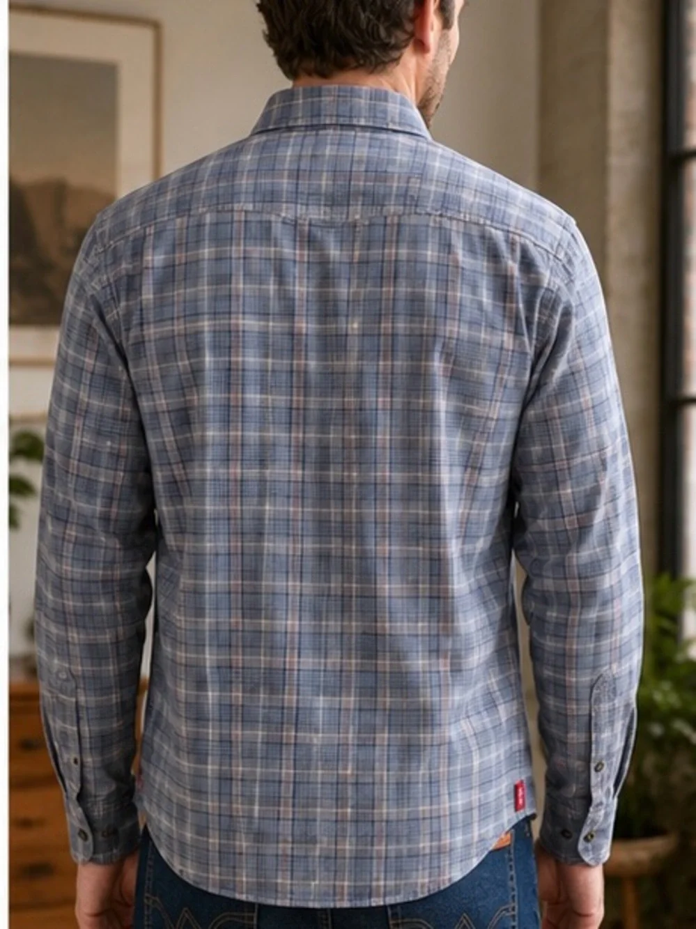 Wrangler Men’s L Plaid Flannel Shirt Western Snap Pockets Blue Gray